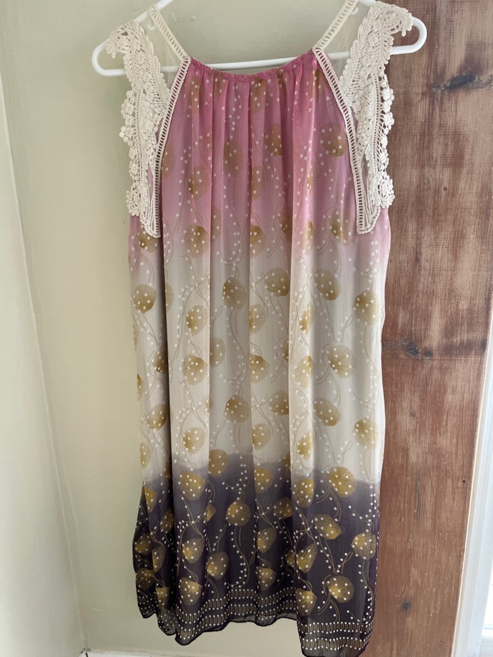 Ultra Pink Ombre Pink to Purple Midi Dress with Cream Lace Yoke - Picture 8 of 11